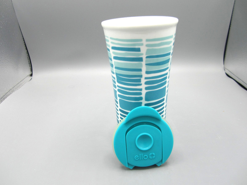 Ello, White Blue irregular Geometric Pattern, Teal Blue Plastic Lid 12 oz (274) gallery
