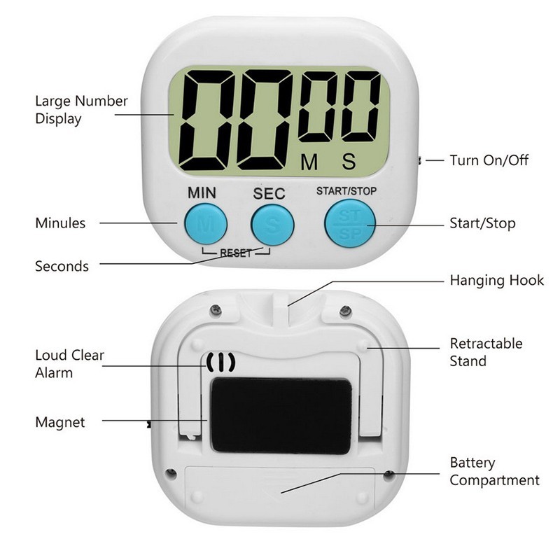 Digital Kitchen Timer Display Loud Alarm Magnetic Backing Baking Study Clock gallery