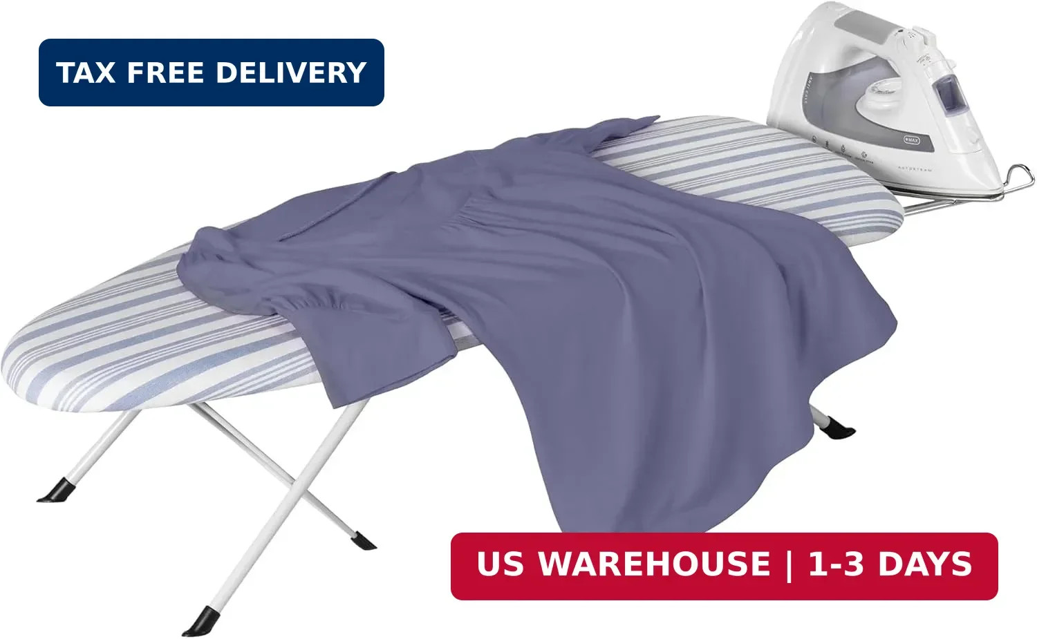 Folding Tabletop Ironing Board with Iron Rest, Blue, 32” L X 12” W, Steel Frame gallery