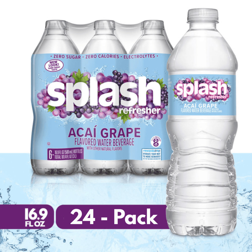 SPLASH Refresher Acai Grape Flavored Water, 16.9 fl oz Bottles, 24 Pack