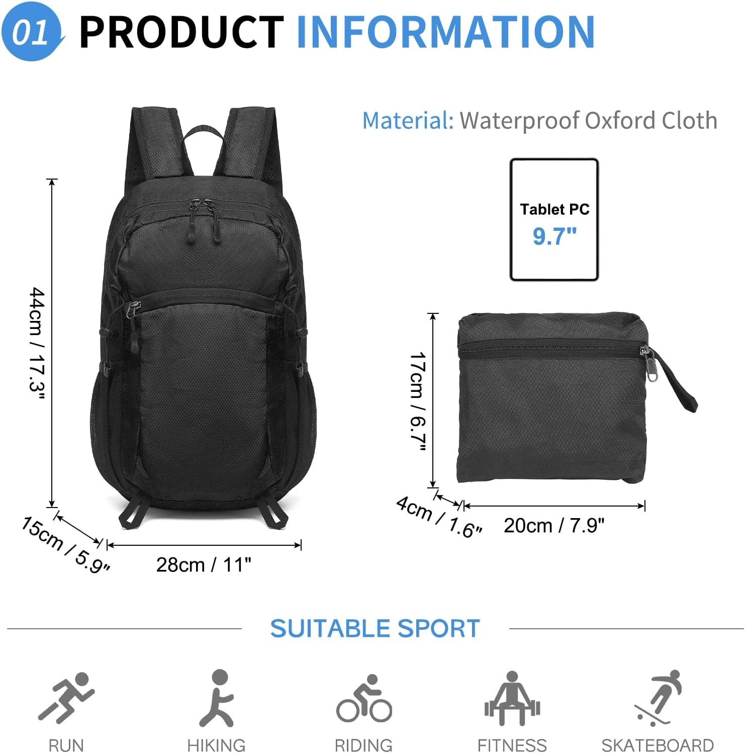 Hiking Daypack Packable, Camping Backpack Water Resistant Lightweight Polyester 2