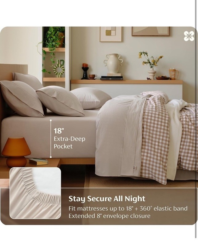 100% Washed Cotton Percale Sheets King Size - Linen Like Textured 6-Piece gallery