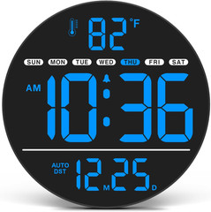 Large Digital Wall Clock with LED Display, Electric Wall Clock with Temperature,