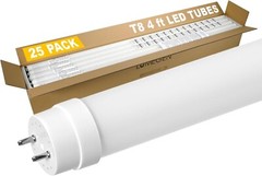 4Ft T8 LED Bulbs – Energy-Efficient – 5000K, 1600 Lumens, 16 Watts – 25 Pack