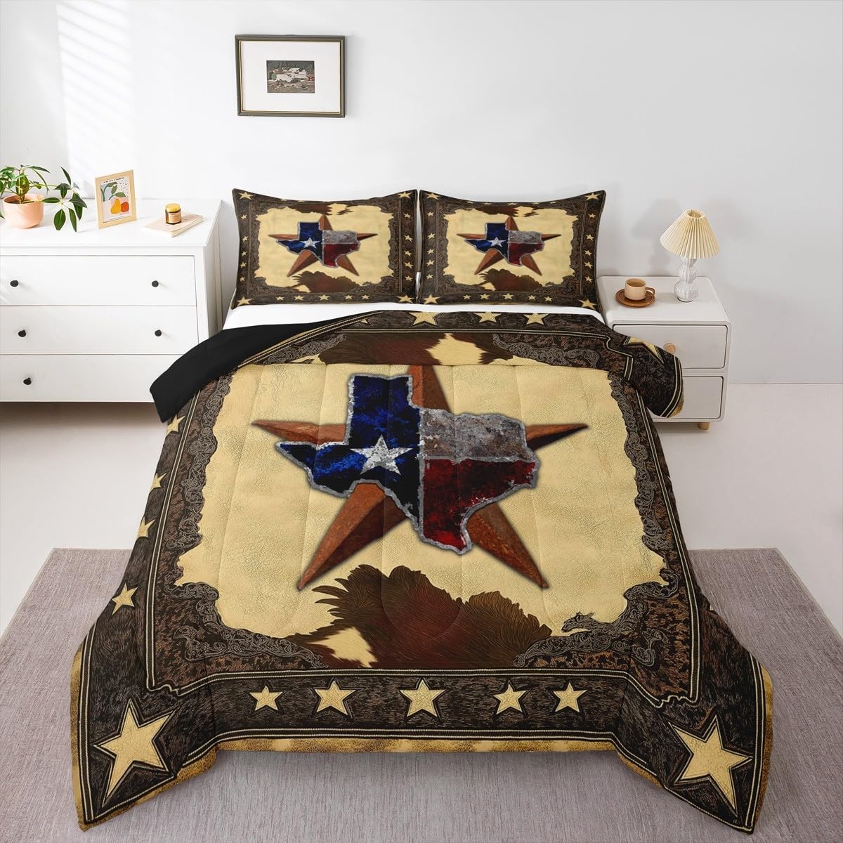 Western Texas Star Bedding | Rustic Cow Print Queen Comforter Sets,Cowhide Fa... gallery