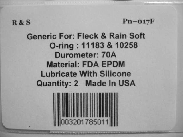 2 Fleck 11183 & Rainsoft 10258 o-rings / R&S 017F/ FDA EPDM Material. gallery