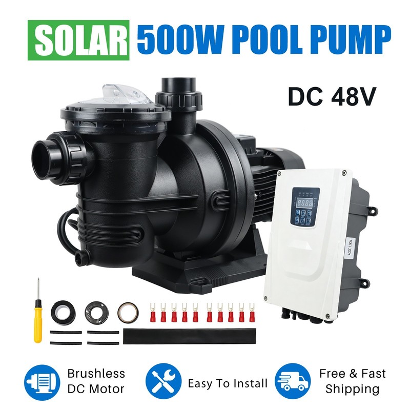 500W Solar Pump kit Inground Pool Pump DC 48V Brushless Motor 74GPM 49ft Hmax gallery