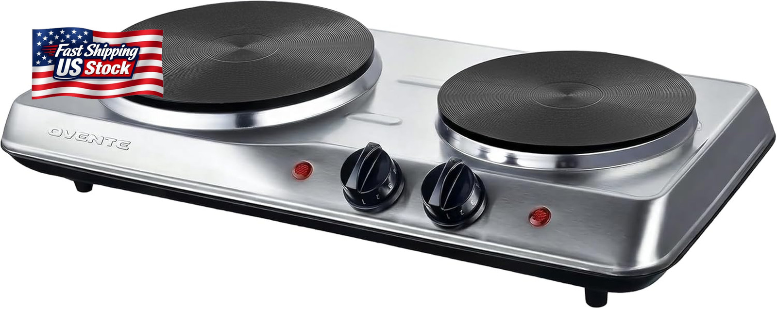 OVENTE Electric Countertop Double Burner, 1700W Cooktop with 7.25" and 6.10" Cas gallery