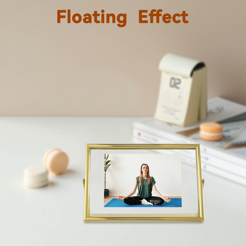 Gold Floating Frame 4x6 Inch Horizontal Fits 1x2/2x3/3x5 Picture Tabletop gallery