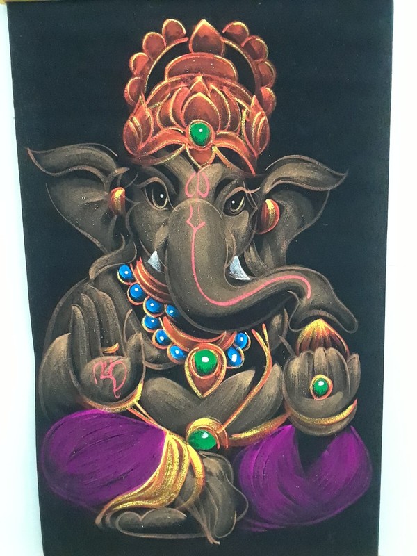Elephant Tapestry Hand Painted Scroll - Wall Hanging 13.25 x 22 in gallery