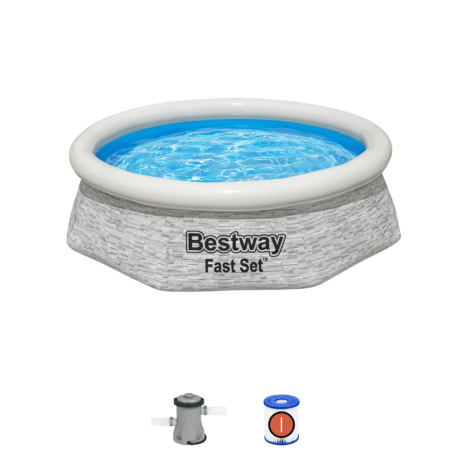 Bestway 8' x 24" Round Inflatable Outdoor Swimming Pool with Filter Pump, Gray gallery
