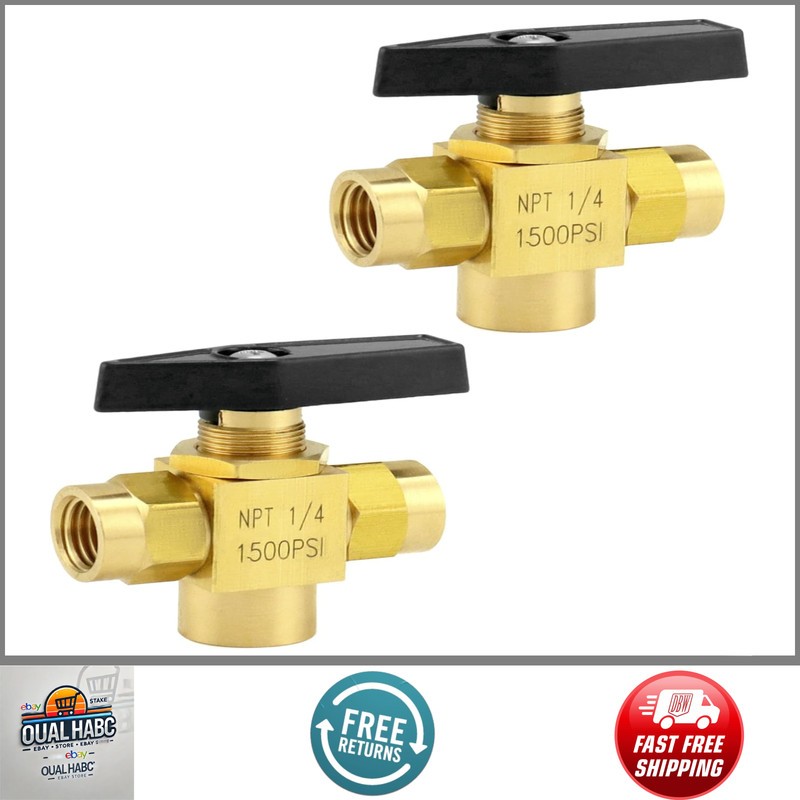 2 Pack 1/4" NPT Brass Instrument 3 Way Ball Valve, L Port Panel Mounted Instrume gallery