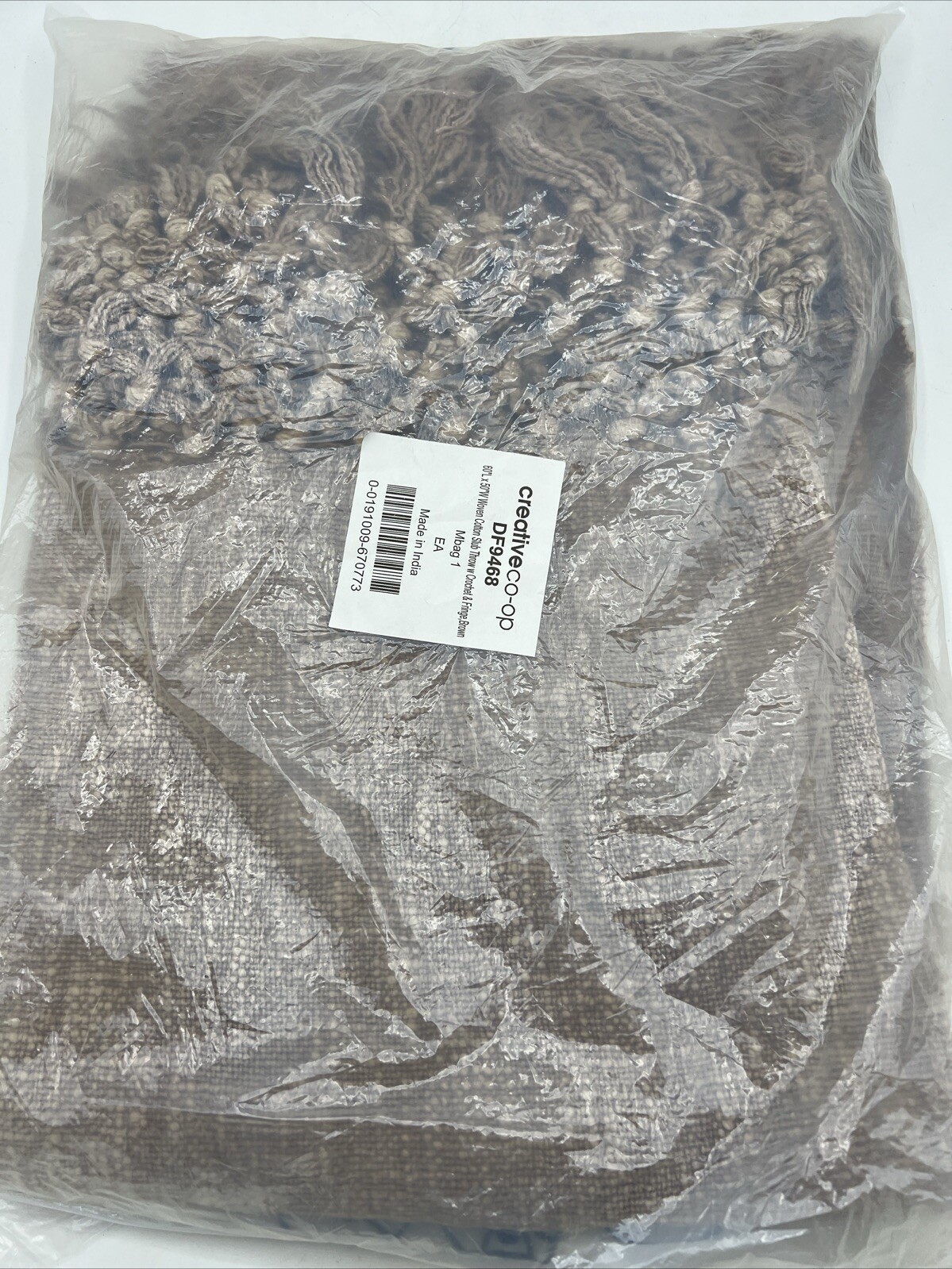 Creative Co-Op Woven Cotton Slub Throw Blanket w/ Crotchet & Fringe Brown Blanke gallery
