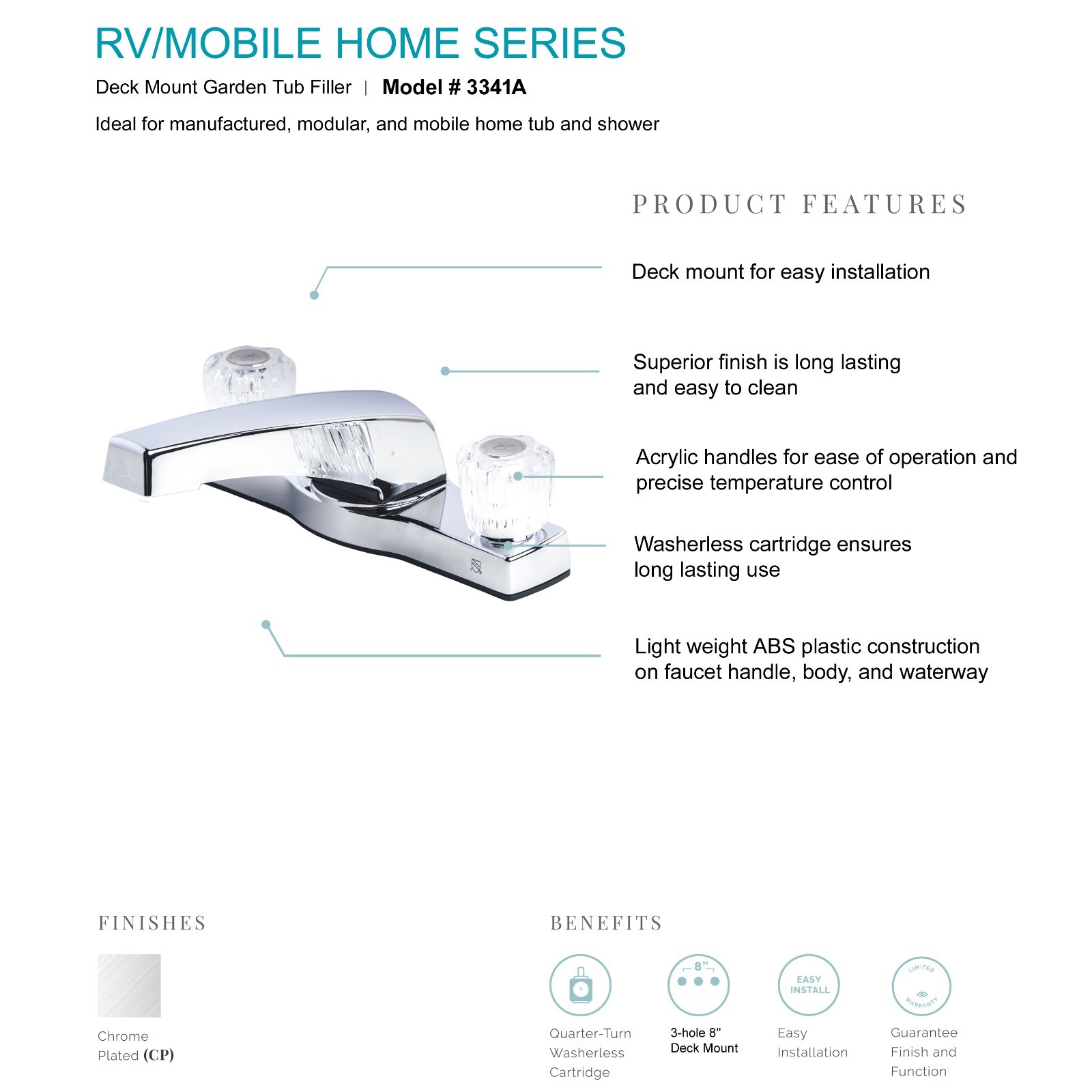 Mobile Home Two Handle 8" Deck Mount Garden Tub Filler Faucet Chrome Finish gallery