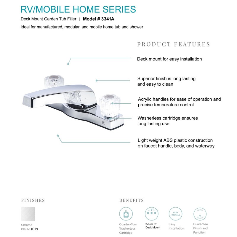 Mobile Home Two Handle 8" Deck Mount Garden Tub Filler Faucet Chrome Finish gallery
