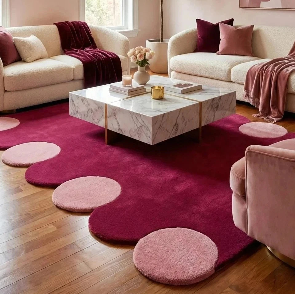 8x12 ft Hand-Tufted Wool Rug Burgundy Blush Handmade Area Rug Modern Living Room gallery