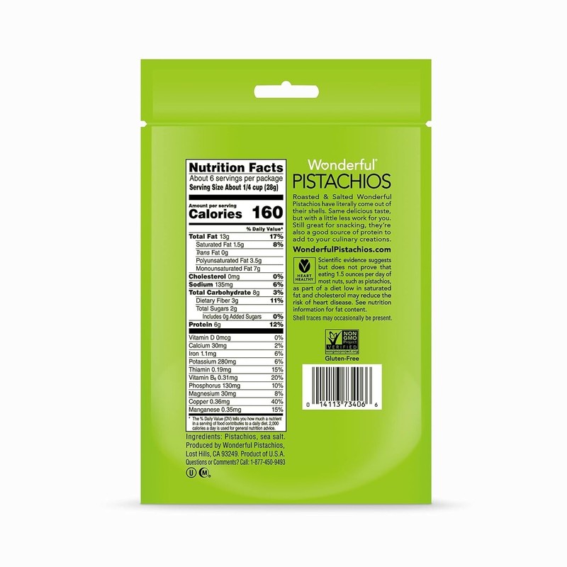 Pistachios No Shells, Roasted and Salted Nuts, 6 Ounce Resealable Bag, gallery