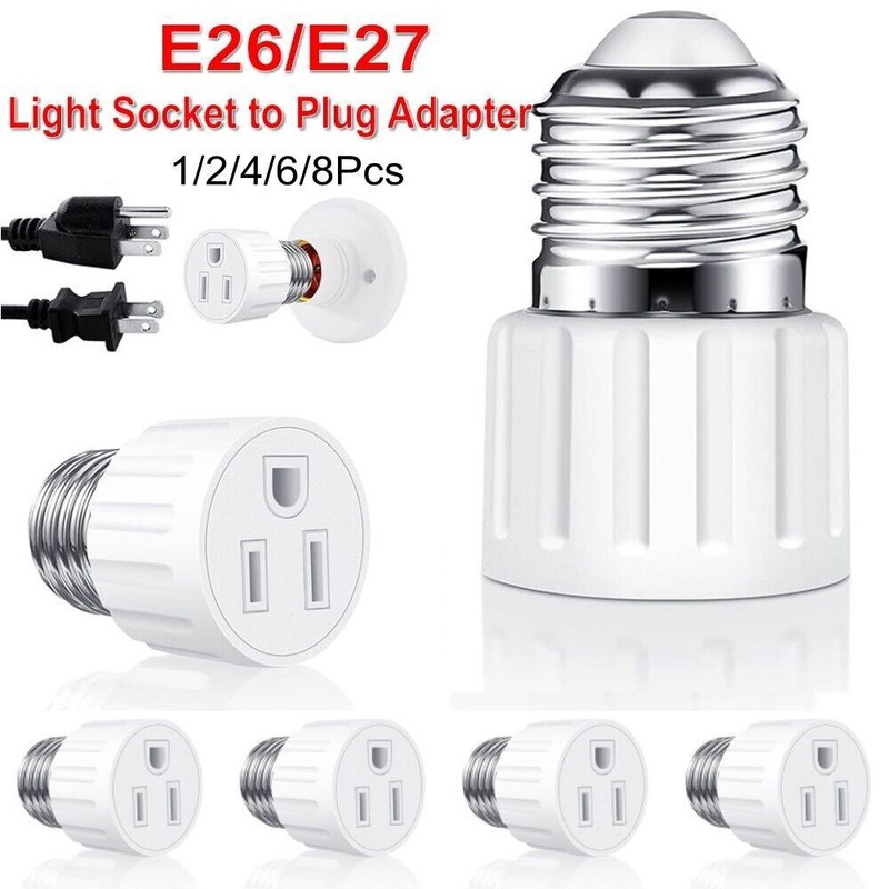 1-8Pcs E26/E27 Light Socket to Plug Adapter 2/3 Prong Light Bulb Outlet Adapter gallery