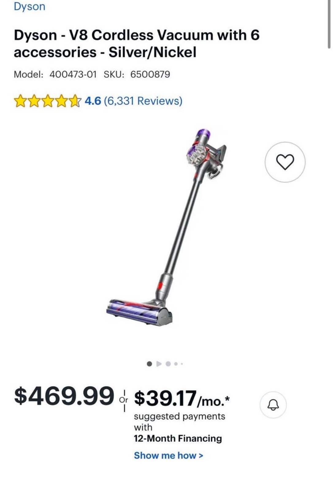 Dyson V8 Stick Vacuum Cleaner - Silver/Nickel (400473-01) gallery