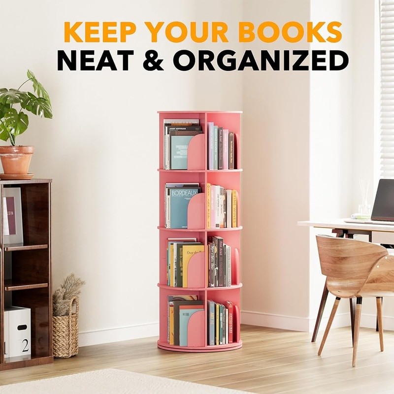 4 Tier Rotating Bookshelf Space Saving Book Organizer Home Office Kids Room New gallery