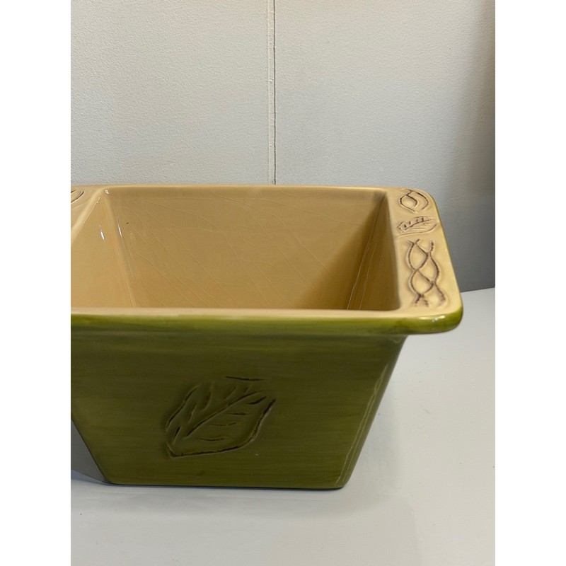Tastefully Simple Host Collection Serving Bowl Green Leaf Embossed Ceramic gallery