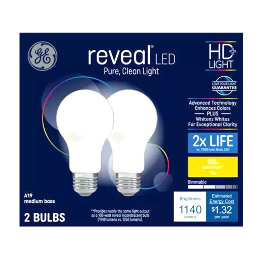 GE Reveal HD+ LED 100 Watt Replacement, Reveal, A19General Purpose Bulbs 2 Pack gallery