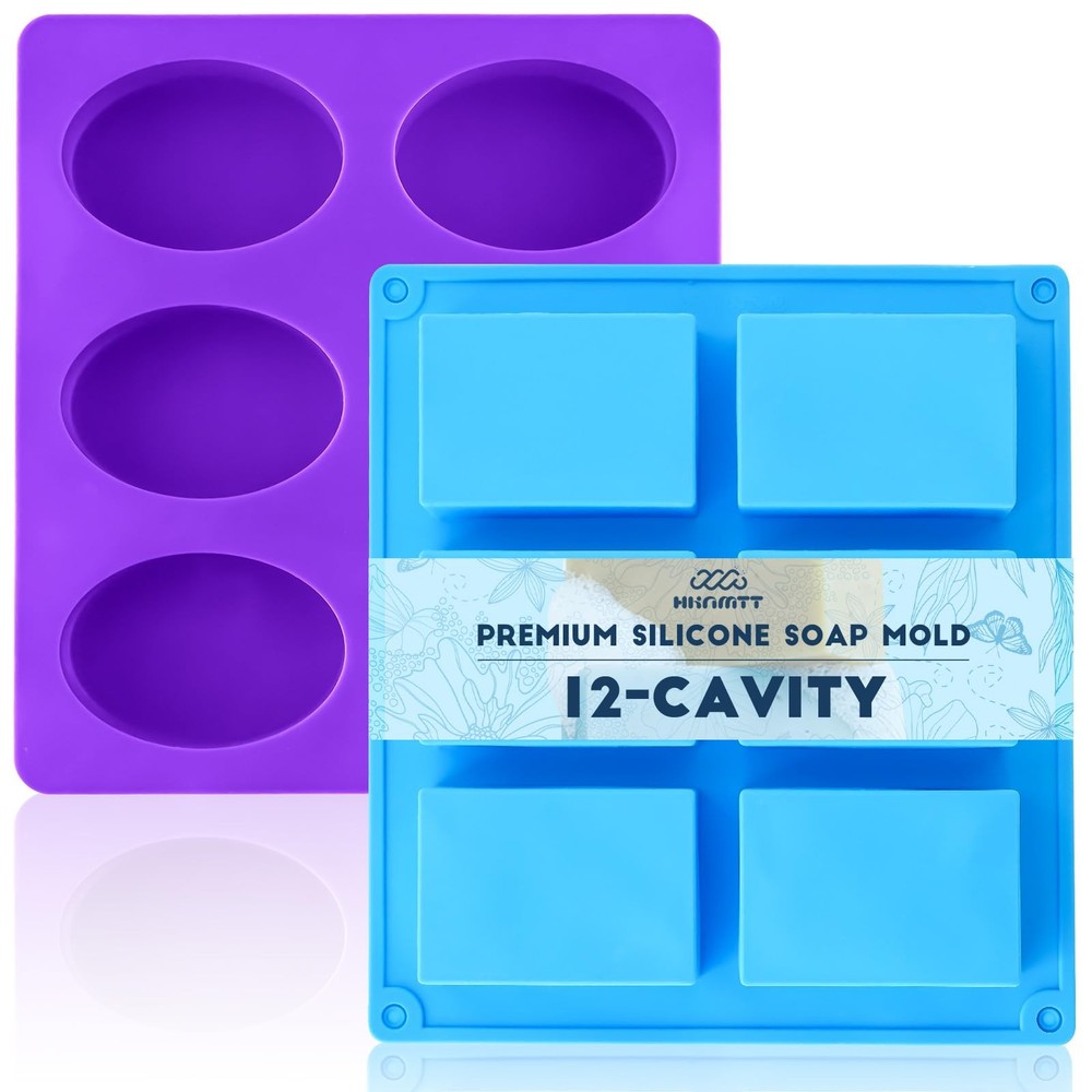 Molds Silicone Square Oval Rectangle Bar, 12 Cavities for Soap Making Candy