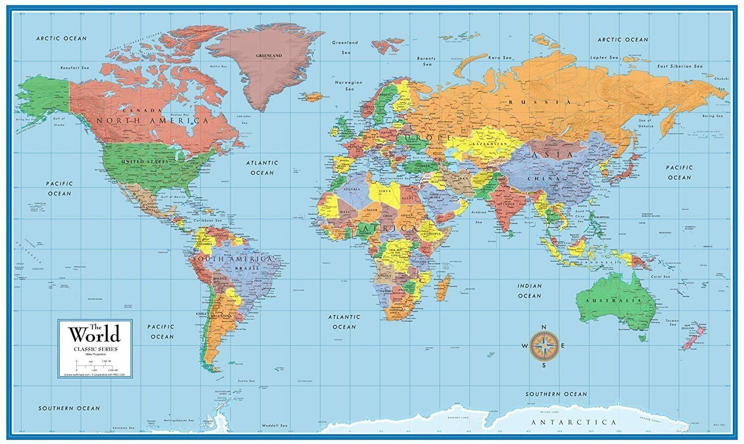 24" x 36" Laminated World Classic Elite Wall Map Mural Poster Current, Rolled gallery