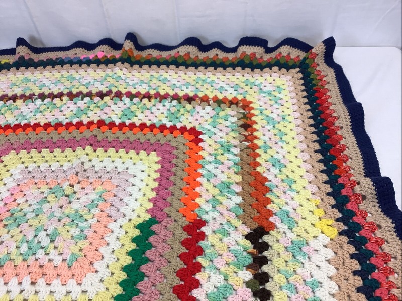 Boho handmade Crocheted Granny Square Afghan 49”x 51” Double Bed Size Vintage gallery
