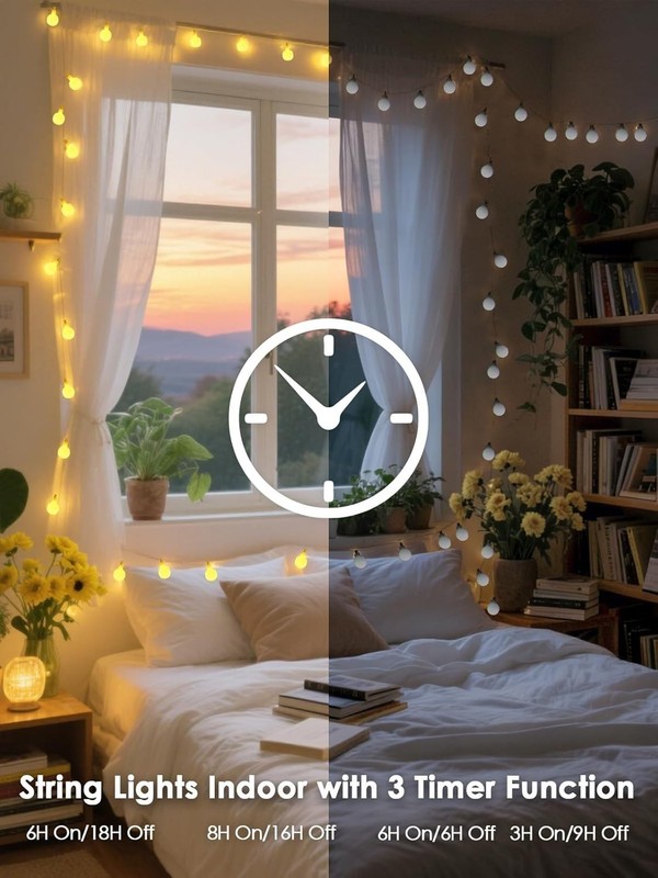 Connectable 43FT 100LED Globe String Lights | 8 Modes Warm White String Light... gallery