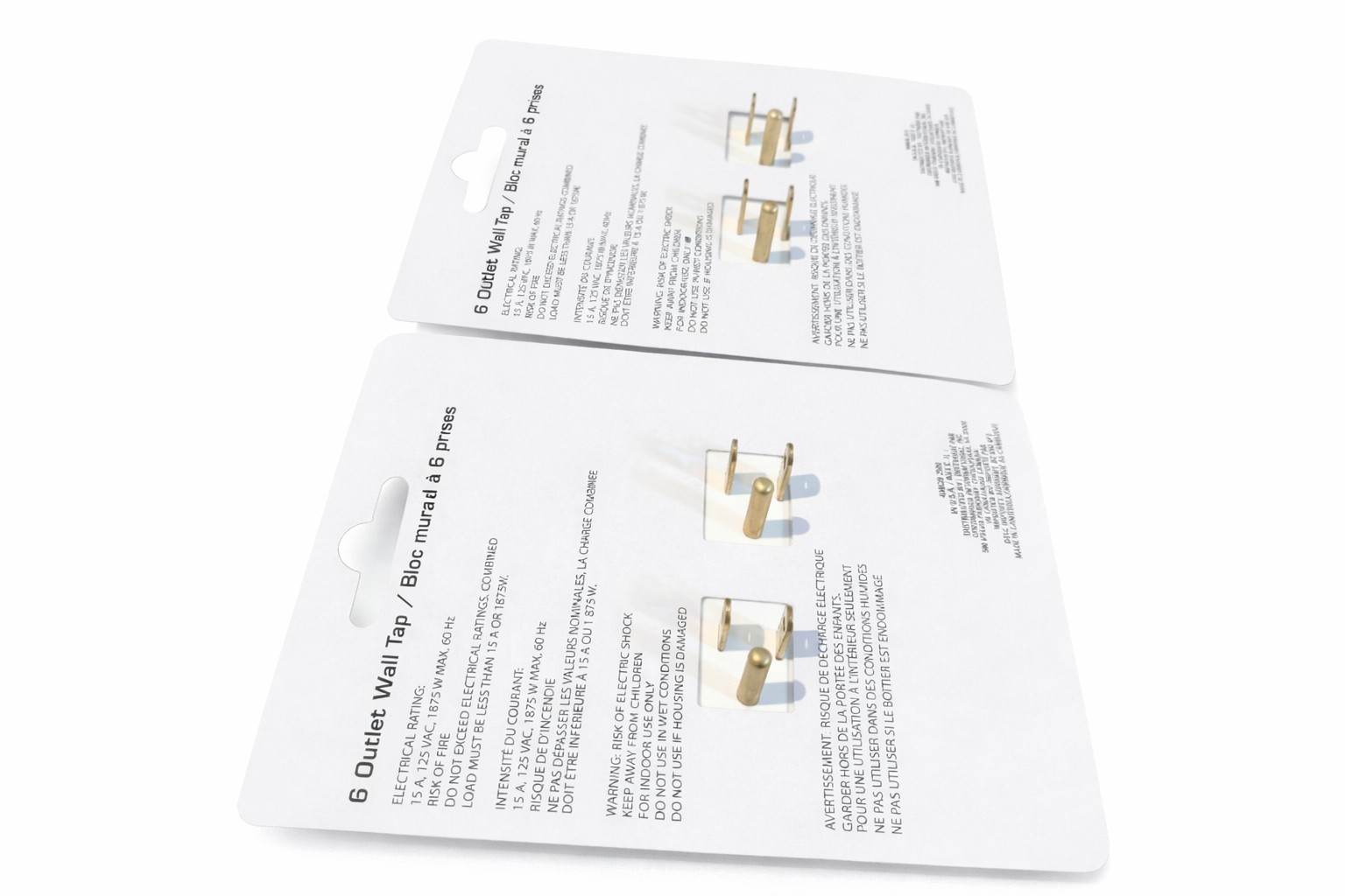 6 Outlet Wall Tap Adapter Grounded Indoor Use 15A 125V 1875W White Pack of 2 gallery