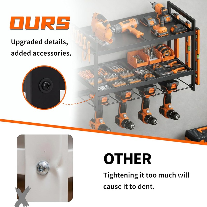 Wall Mounted Tool Organizer Drill Rack 3 Tier Storage Shelf 66lb Capacity gallery