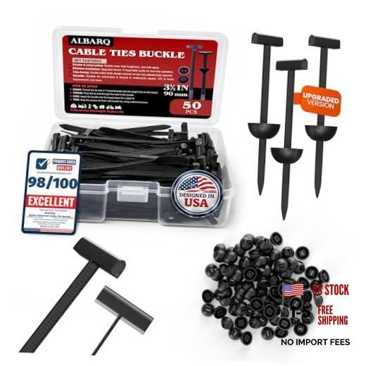 50 Pcs Upgrade Nylon Universal Cable Tie Buckle with Clear Storage 50 Pcs Black gallery