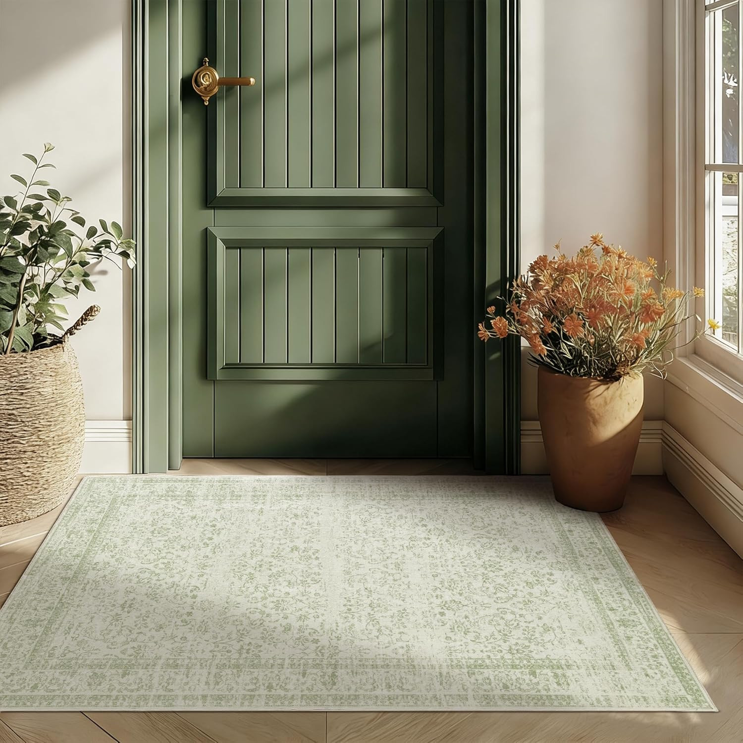 Sage Green 2X3 Boho Rugs for Kitchen Bathroom Hallway Washbale Non Slip Front Do gallery