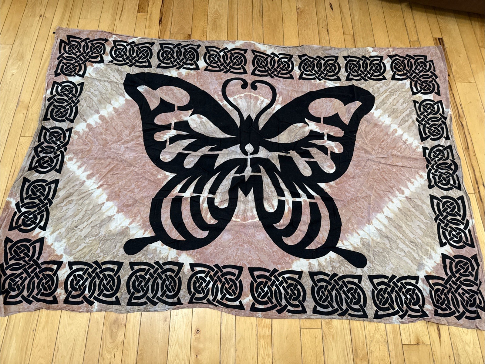 Butterfly Wall Hanging Tablecloth Brown Tie-Dye Tapestry Celtic Knot Border Boho gallery