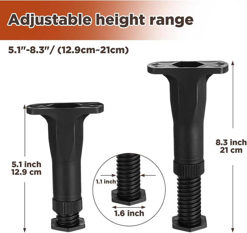 8 PCS Adjustable Height Bed Support Legs (5.1"-8.3") for King Queen Bed Slats... gallery