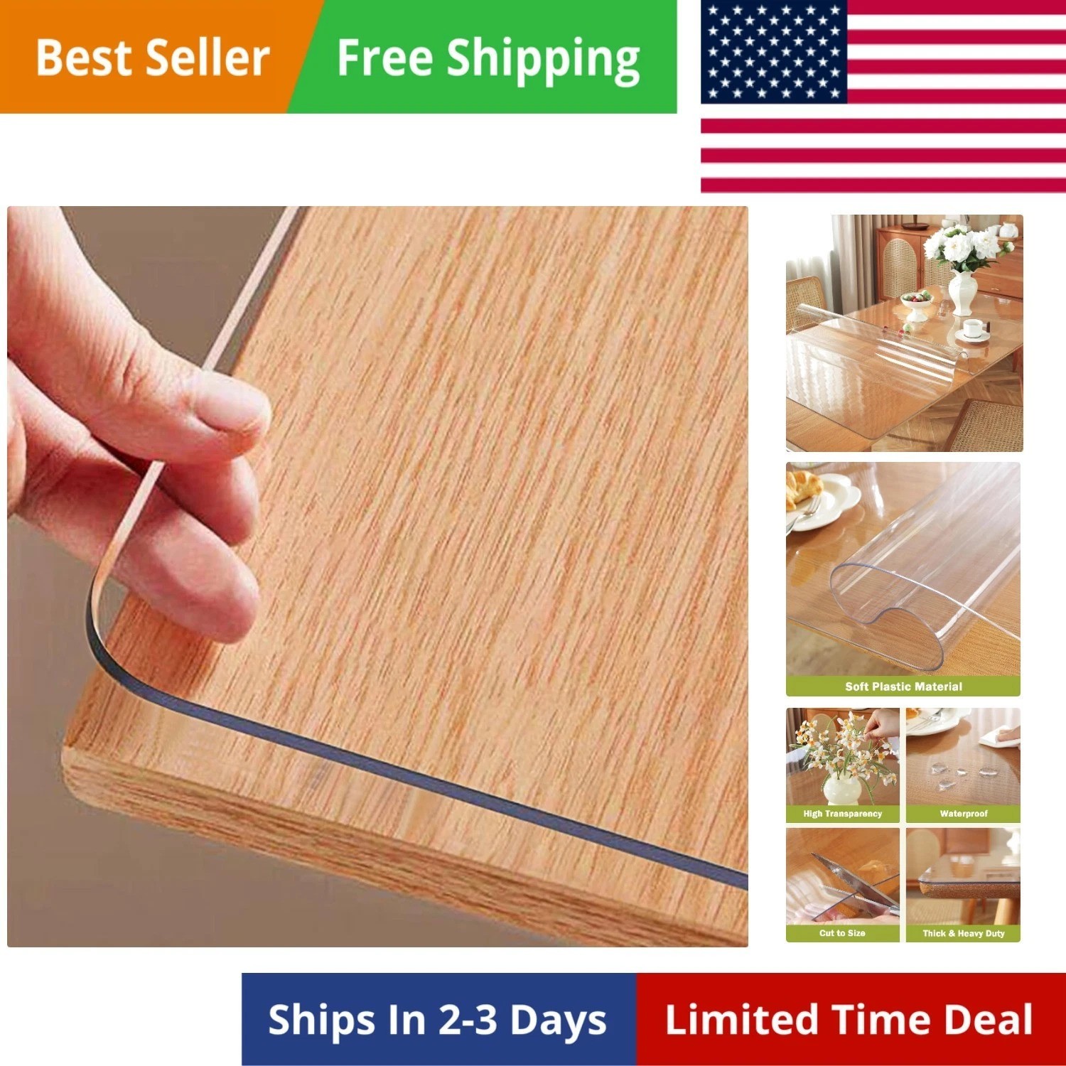 Clear Table Protector 44 x 72 Inch, 1.5mm Thick Plastic Table Cover, Waterpro... gallery