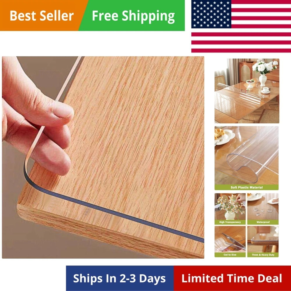 Clear Table Protector 44 x 72 Inch, 1.5mm Thick Plastic Table Cover, Waterpro...