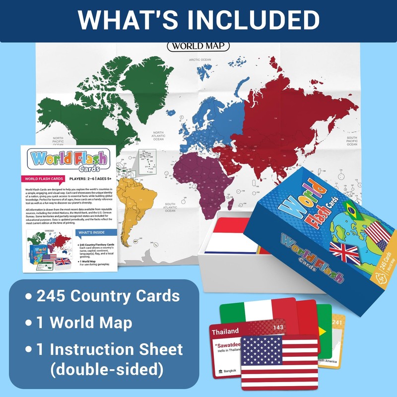 World Flags Flashcards 245 Countries Flags Geography Game with World Map - Edu gallery