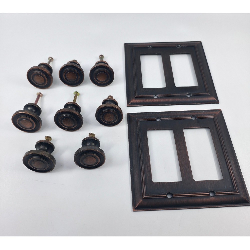 State Star Corp Oil Rubbed Bronze Double Rocker Switch Plates and Knobs Set 10pc