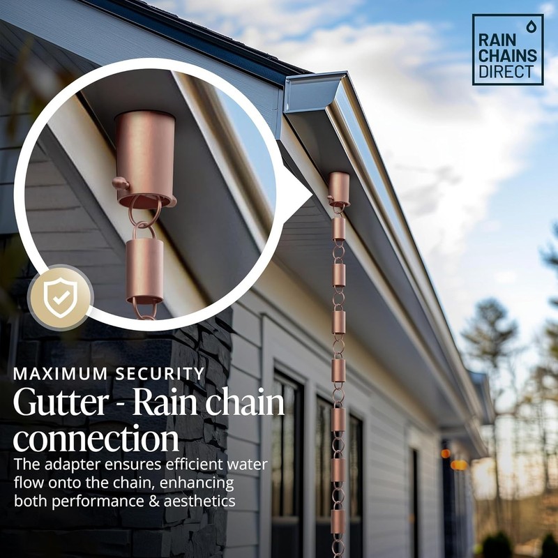 Elegant Copper Rain Chain Gutter Adapter - No-Tool Installation, 5.5" x 2.5" gallery