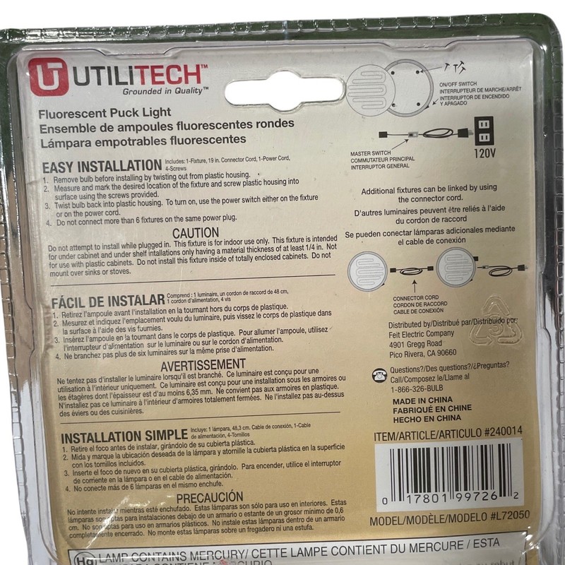 Utilitech Fluorescent Puck Light 9W 120V Model 240014 Under Cabinet Lighting New gallery
