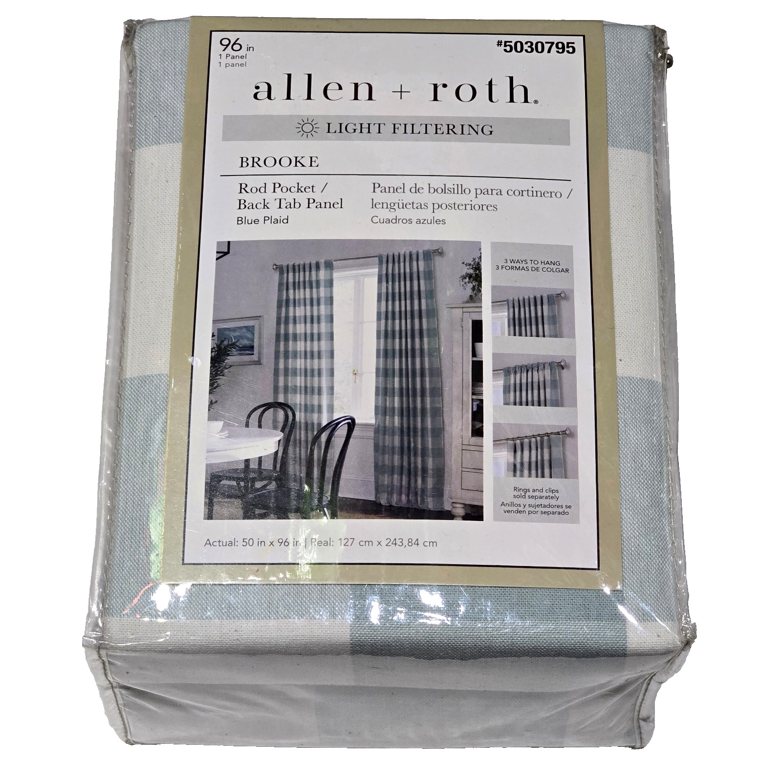 Allen Roth Light Filtering Brooke Rod Pocket Back Tab 1 Panel 50x96in Blue Plaid gallery