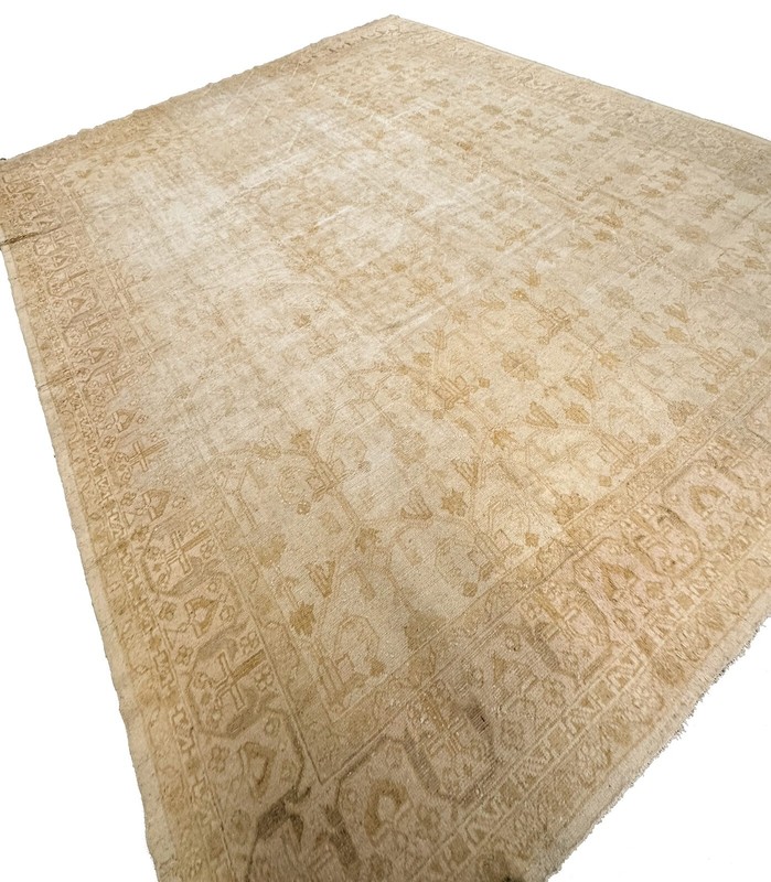 12x15 Authentic Antique Turkish Oushak Rug Tone-on-Tone Beige c.1880 gallery