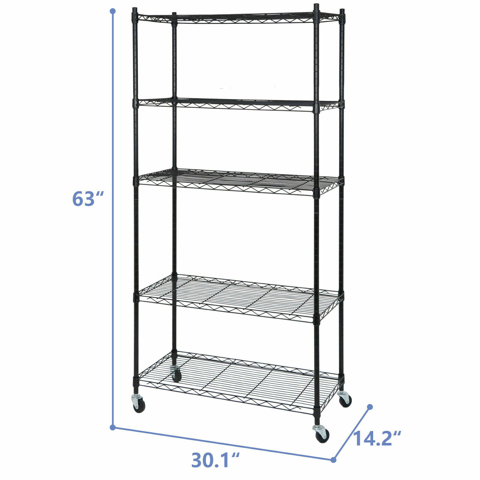 5-Tier Shelves Wire Unit Rack Large Space Storage Rolling with 4 Wheel Casters gallery
