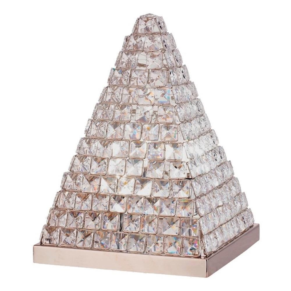 Benjara 14" Table Lamp- Crystal Pyramid Shaped Frame- Stone Studded- Silver gallery
