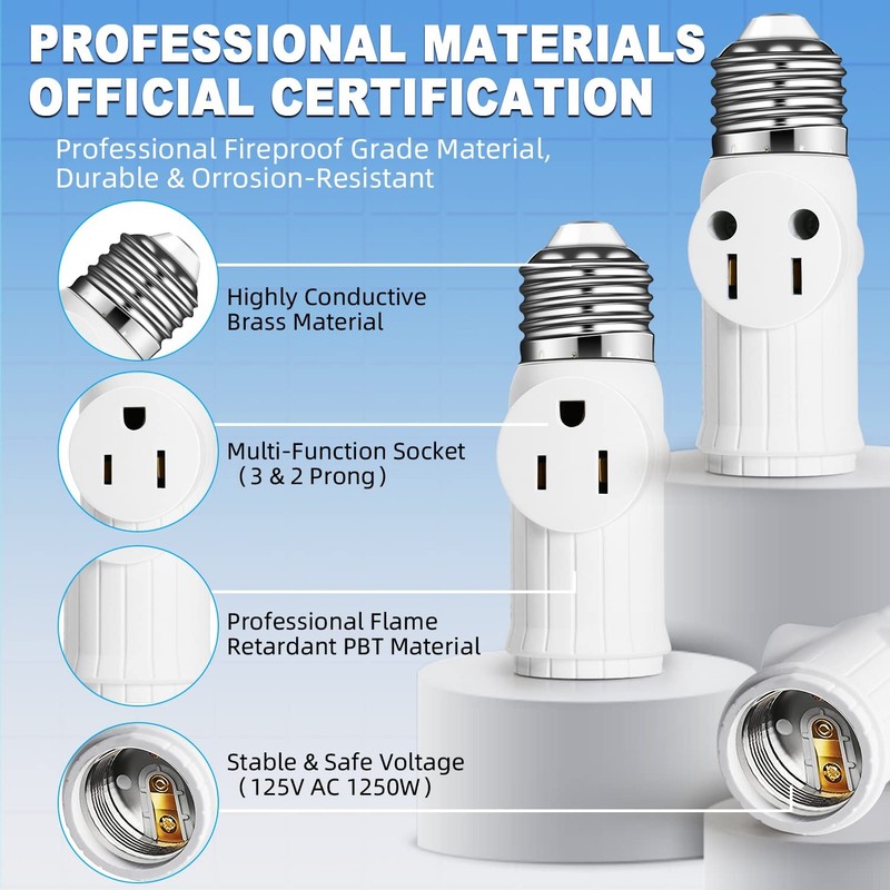 Light Socket to Plug Adapter 2 Pack, 2&3 Prong Light Bulb Outlet Socket Adapt... gallery