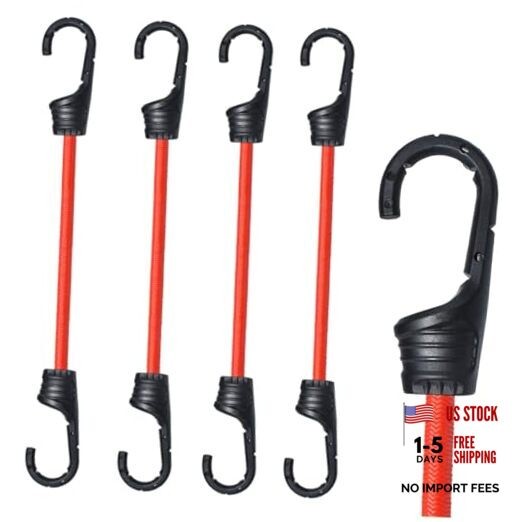 12-Inch Bungee Cords with Hooks Red Elastic Rope Straps for Camping, 12 Inch gallery