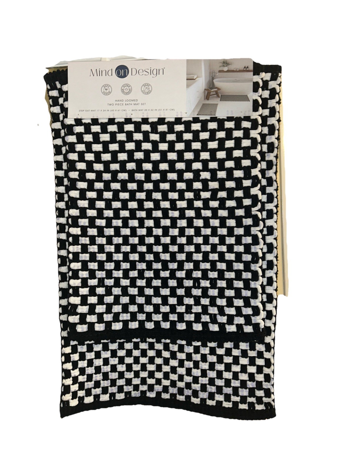 MIND ON DESIGN SET OF 2 PC WHITE HAND LOOMED INTERLINK FLOOR BATH MAT RUG CARPET gallery