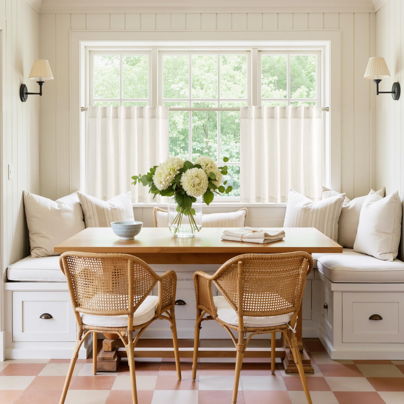 Cream Linen Kitchen Curtains 18 inches Long, Rod Pocket & Back Tab Thick Flax... gallery